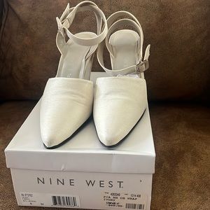 NINE WEST 8M Ivory Fabric Ankle Wrap Heels w/original box  VGUC